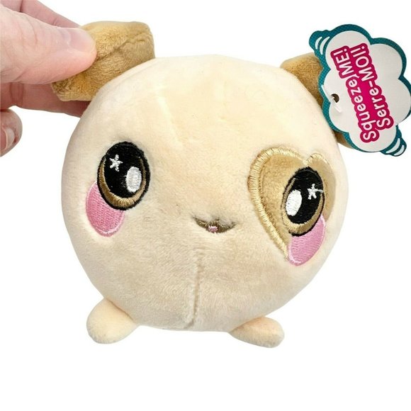 Squeezamals Dan the Dog Brown Puppy Plush Pink Cheeks 4" Stuffed Animal - Picture 2 of 9